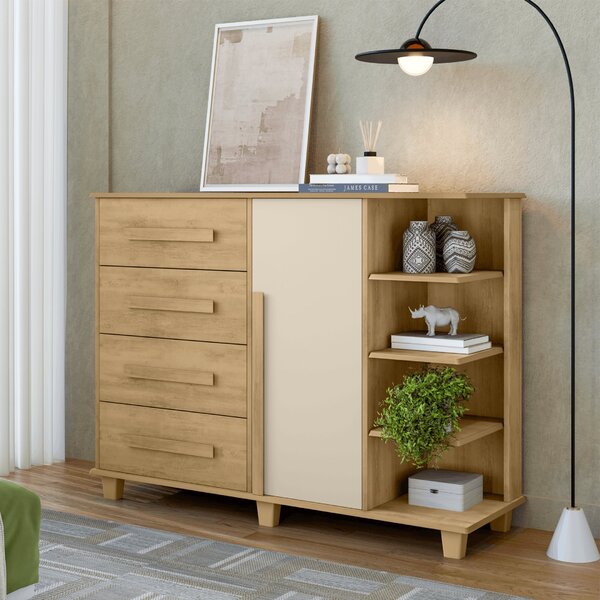Cômoda Andorra Com 1 Porta 4 Gavetas E Nichos Laterais Cinamo