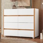 Cômoda Aparador 08 Gavetas Com Tampo De Vidro Incolor Branco/