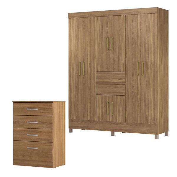 Cômoda Astral E Guarda Roupa Casal Munique Amêndola Touch - D