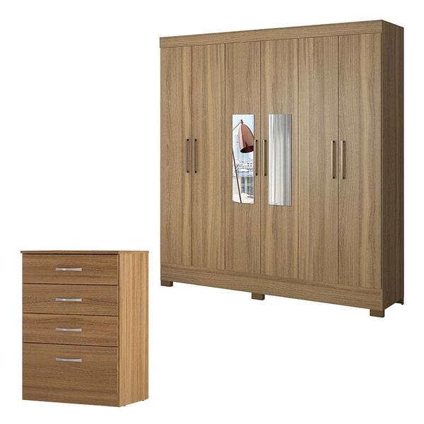 Cômoda Astral E Guarda Roupa Casal Prático Amêndola Touch Com