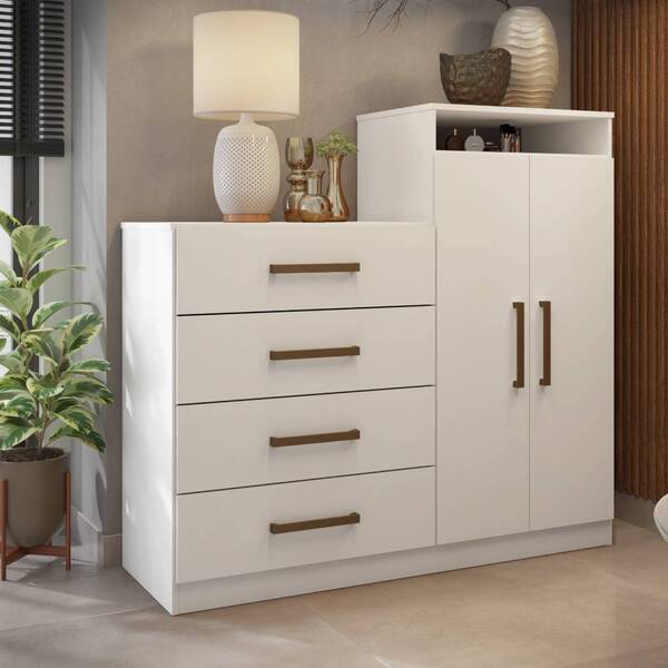 Cômoda Áurea 120cm 2 Portas 4 Gavetas Branco Tana Decor