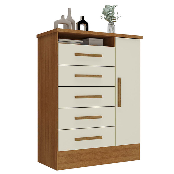 Cômoda Aurora 1 Porta 5 Gavetas Cinamomo/ Off White - Rodial