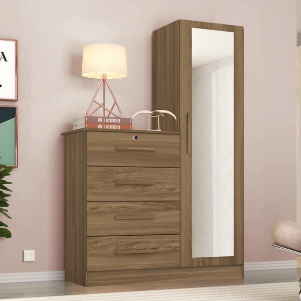 Cômoda Belize Plus Com 4 Gavetas E Espelho - Canela