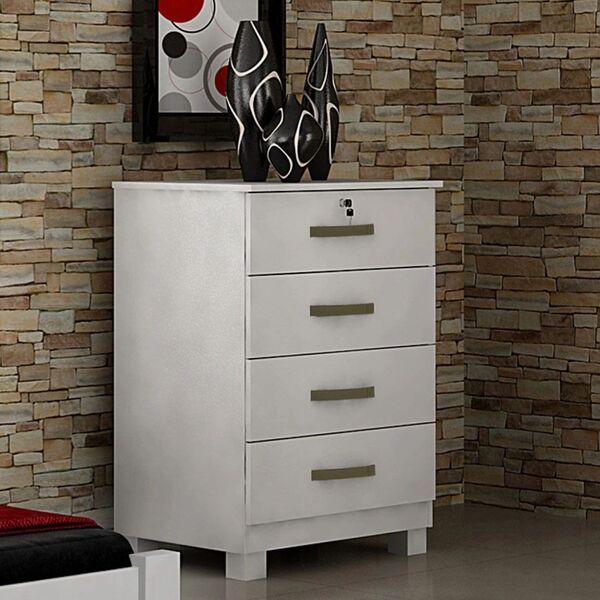 Cômoda Bella 4 Gavetas Com Chave Salleto Móveis Branco Cestap
