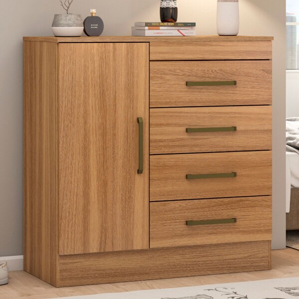 Cômoda Berlim 1 Porta 4 Gavetas Amêndola Touch - Pnr Móveis