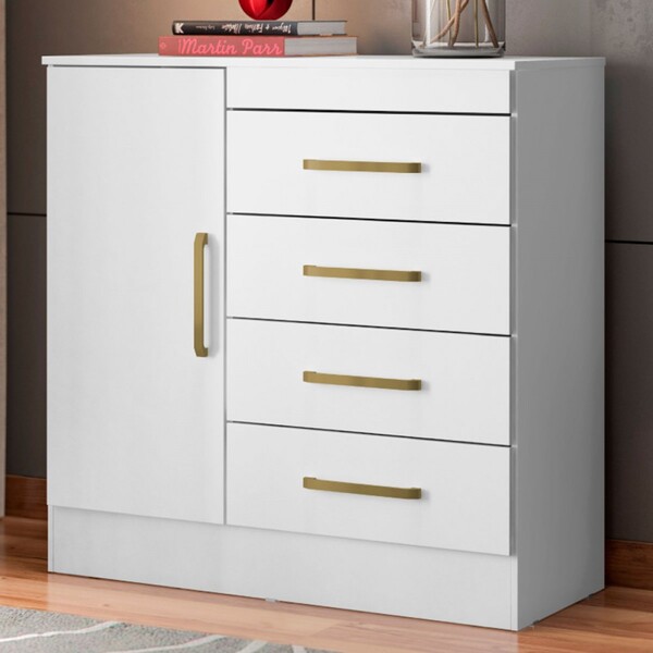 Cômoda Berlim 1 Porta 4 Gavetas Flex Branco/rosa - Pnr Móveis