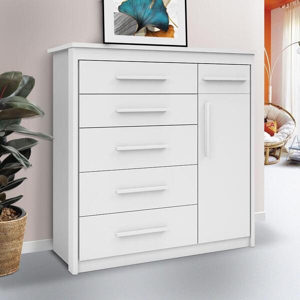 Cômoda Branca 6 Gavetas Com Sapateira Elegance 2089 Branco Ba