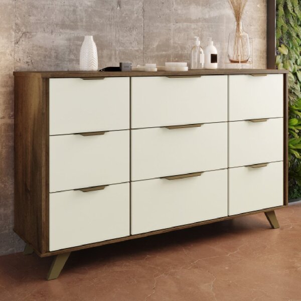 Cômoda Buffet 9 Gavetas Olímpia Móveis Europa Off White/braúna