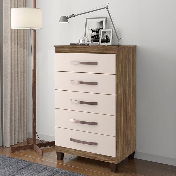 Cômoda Cannes 5 Gavetas Teka Com Champanhe