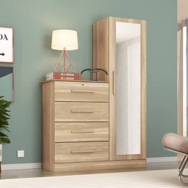 Cômoda Casal Belize Plus 4 Gavetas Com Armário Acoplado - Fre