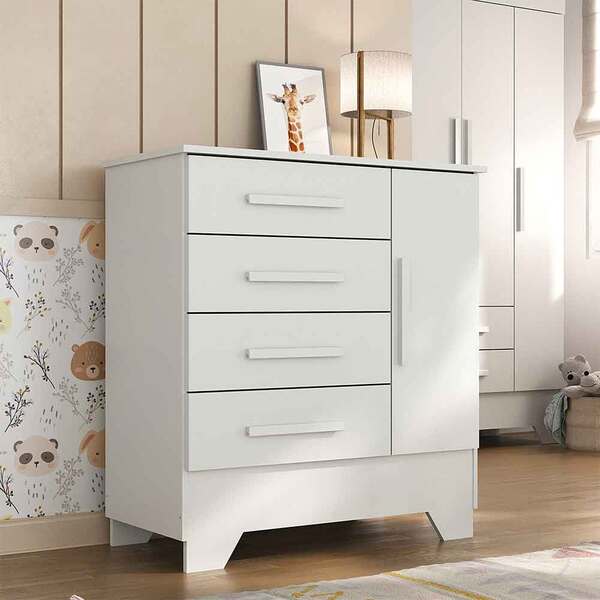 Cômoda Colorir 1 Porta 4 Gavetas Branco - Moville