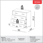 Cômoda Com 04 Gavetas Essence D03 Freijó Off White Brilho - L