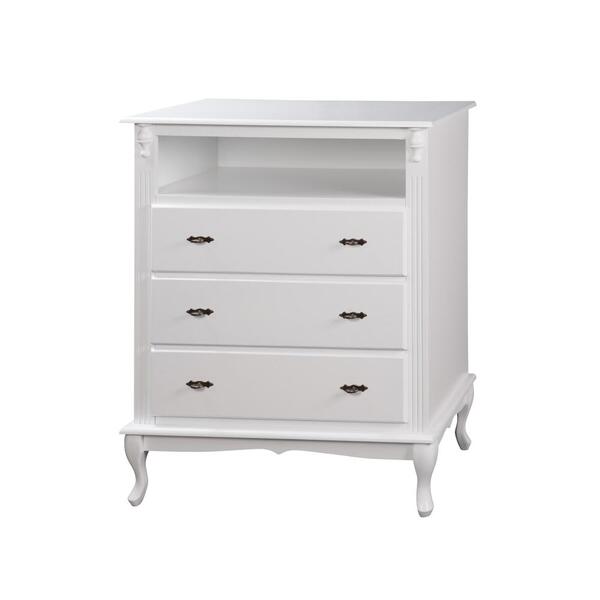 Cômoda Com 3 Gavetas E Pés Luiz Xv Madeira Taeda - Branco