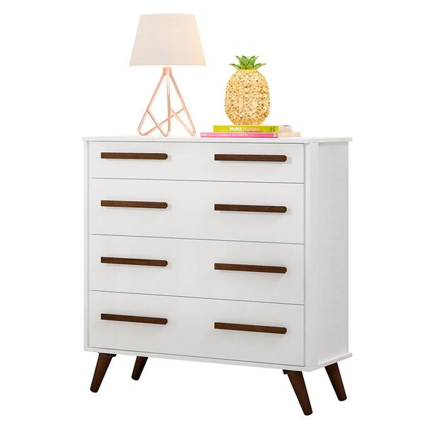 Cômoda Com 4 Gavetas Pés Palito Retrô Branca 2868