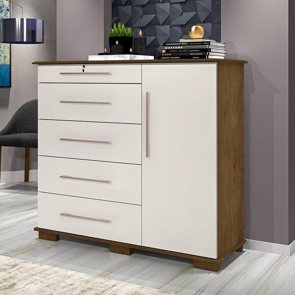 Cômoda Com Chave 5 Gavetas Detroit New Jequitibá Off White J&a
