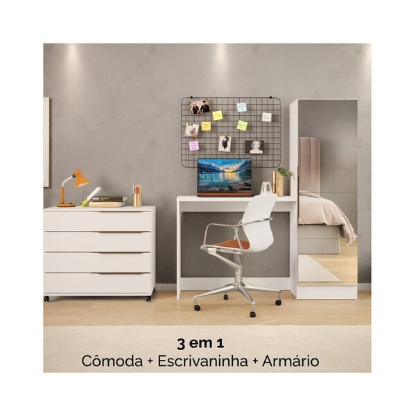Cômoda Com Escrivaninha E Armário Espelhado 3 Em 1 Cool Home