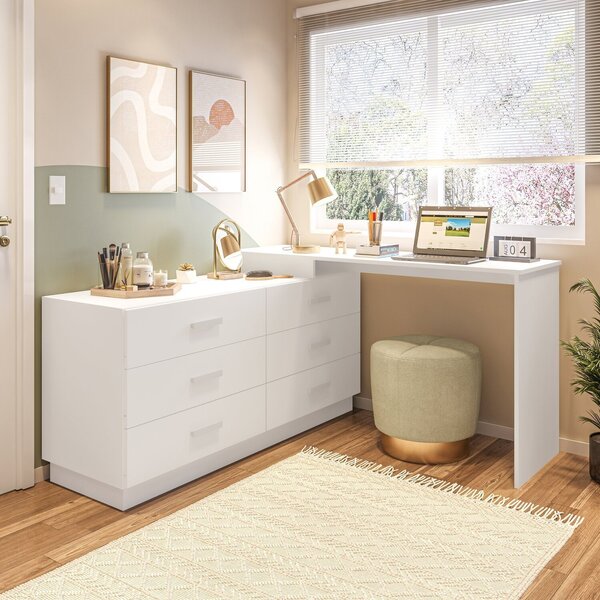 Cômoda Com Escrivaninha Em L Com 6 Gavetas Leonie Yescasa Bra