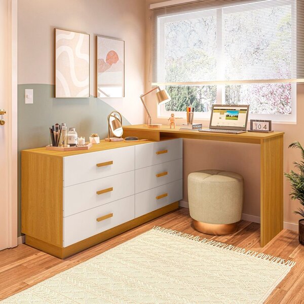 Cômoda Com Escrivaninha Em L Com 6 Gavetas Leonie Yescasa Fre
