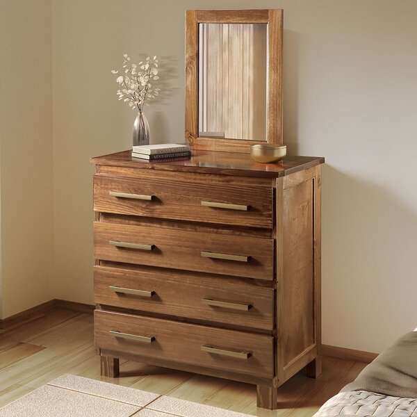 Cômoda Com Espelho E Pés 4 Gavetas Lisboa Castanho
