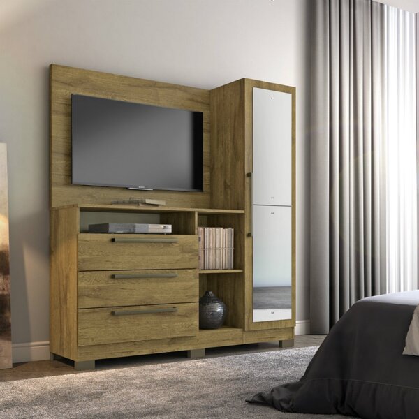 Cômoda Com Painel Para Tv 43 Polegadas 1 Portas Com Espelho 3