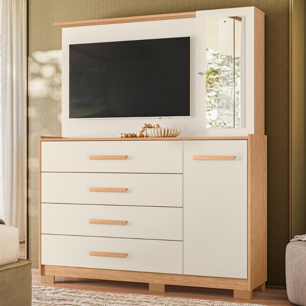 Cômoda Com Painel Para Tv Até 43 Polegadas 4 Gavetas 2 Portas