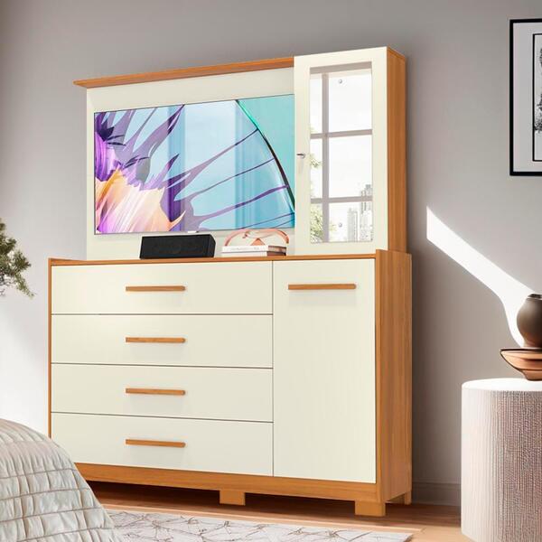 Cômoda Com Painel Para Tv Até 43 Polegadas 4 Gavetas Carvalho