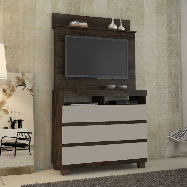 Cômoda Com Painel Para Tv Até 48 Polegadas 3 Gavetas Pampulha