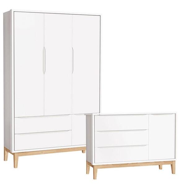 Cômoda Com Porta E Guarda Roupa Infantil 3 Portas New Classic
