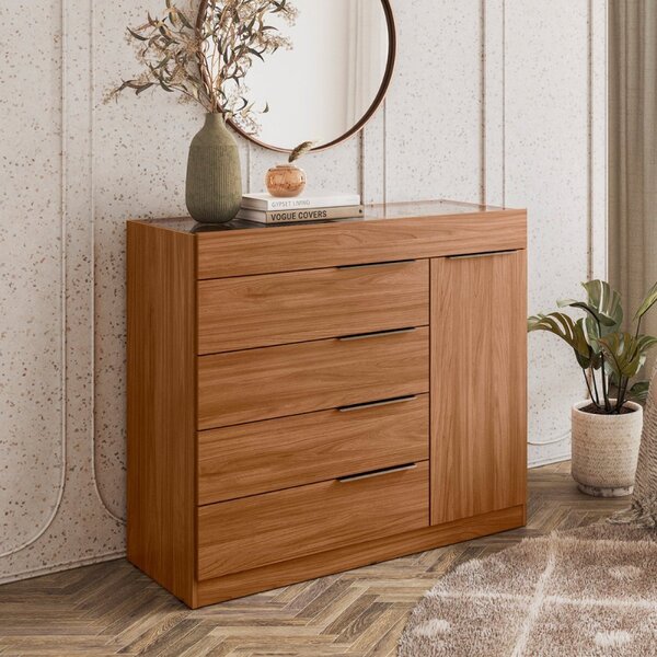 Cômoda Com Porta Joia 5 Gavetas Lume Nogueira Touch