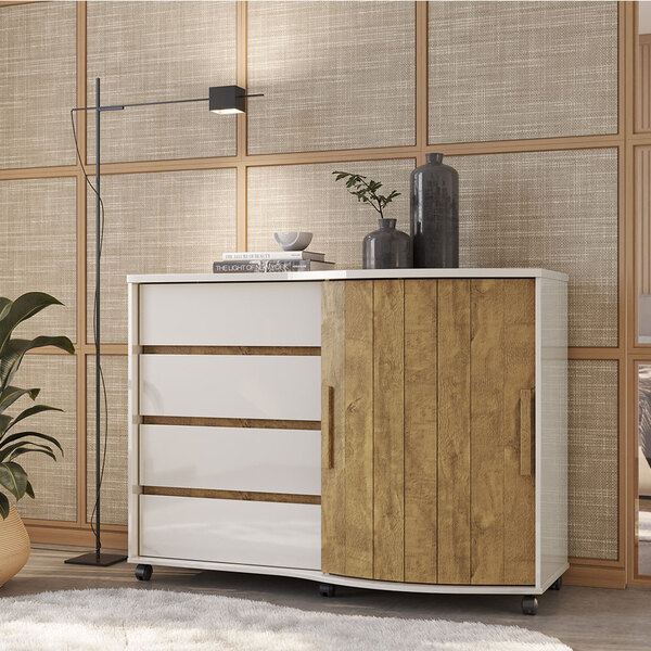 Cômoda Com Rodízios 01 Porta De Correr E 04 Gavetas Evidence