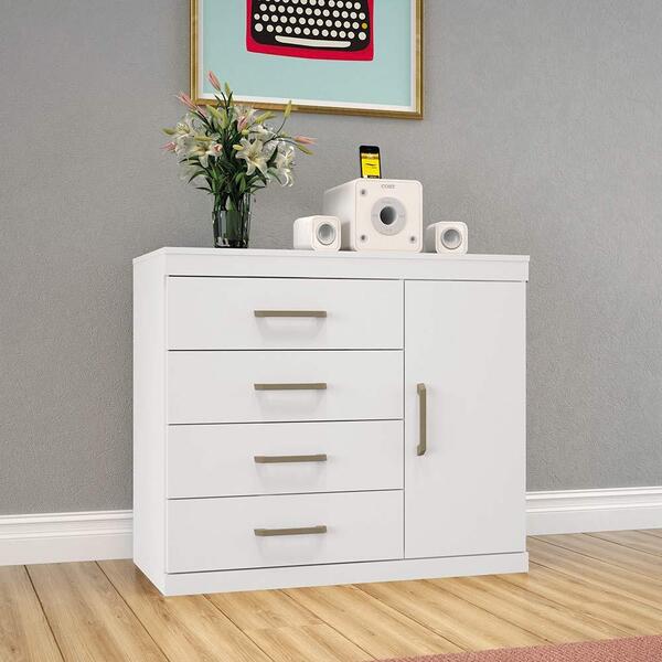 Cômoda Com Sapateira 4 Gavetas Grandes Branca Plus 1.4 Santos
