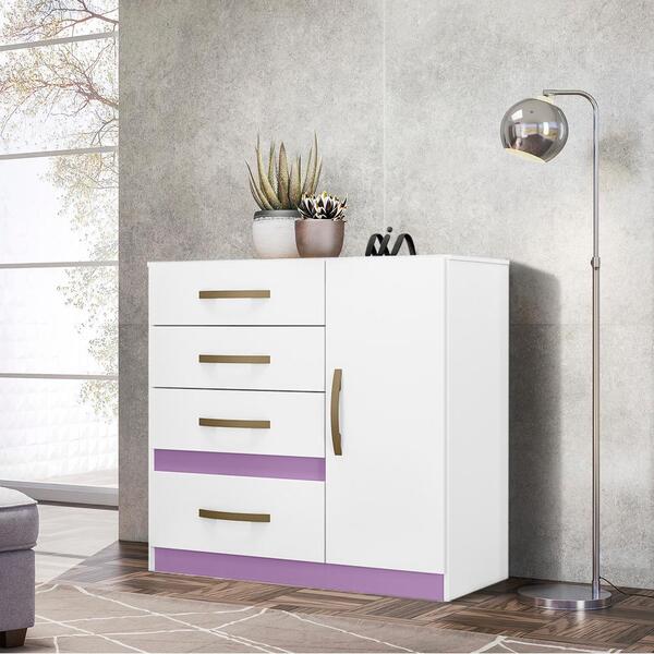 Cômoda Com Sapateira Branco E Lilás Vênus Moval