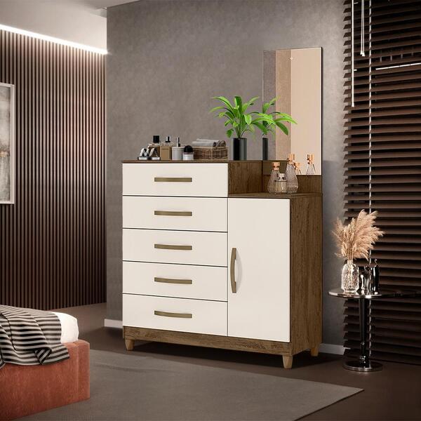 Cômoda Com Sapateira Com Espelho Castanho Wood Baunilha Brock Shop Jm ...