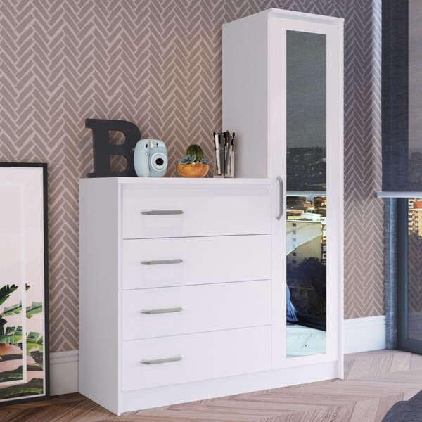 Cômoda Cristal 1 Porta 4 Gavetas Com Espelho Branco - Decibal