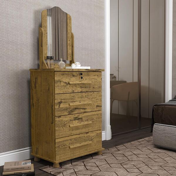 Cômoda Dalila New Com 4 Gavetas E Espelho - Nature - Patrimar