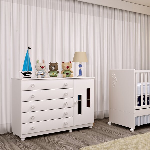 Cômoda De Bebê 1 Porta 5 Gavetas Com Pés Evolution Tcil Móvei