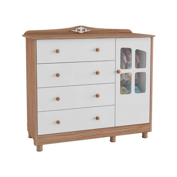 Cômoda De Bebê 1 Porta Com Janela E 4 Gavetas Elô New Móveis