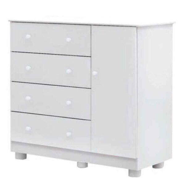 Cômoda De Bebe 4 Gavetas 1 Porta Júnior Móveis Peroba Branco