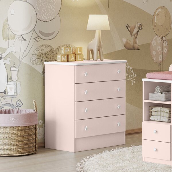 Cômoda De Bebê 4 Gavetas Doce Sonho 777 Rosa Acetinado