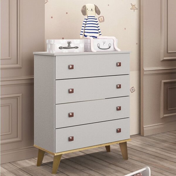 Cômoda De Bebê 4 Gavetas Fernanda Carolina Baby Cinza/betula