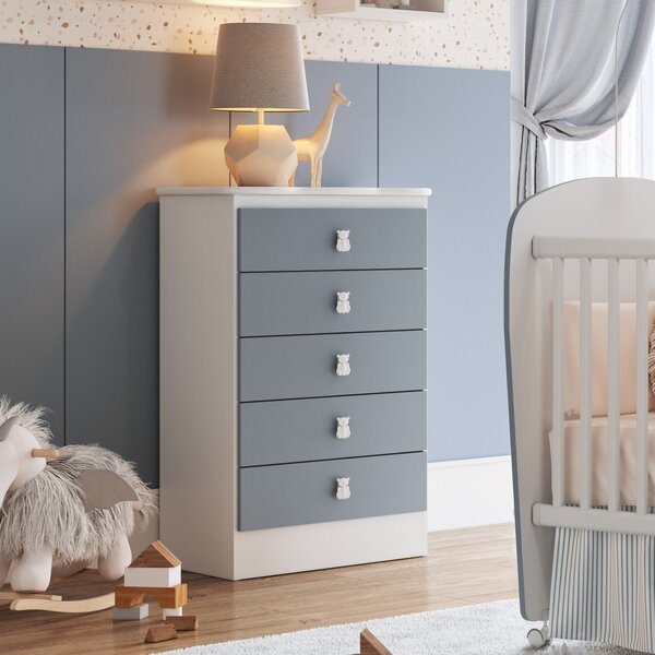 Cômoda De Bebê 5 Gavetas  Branco/azul