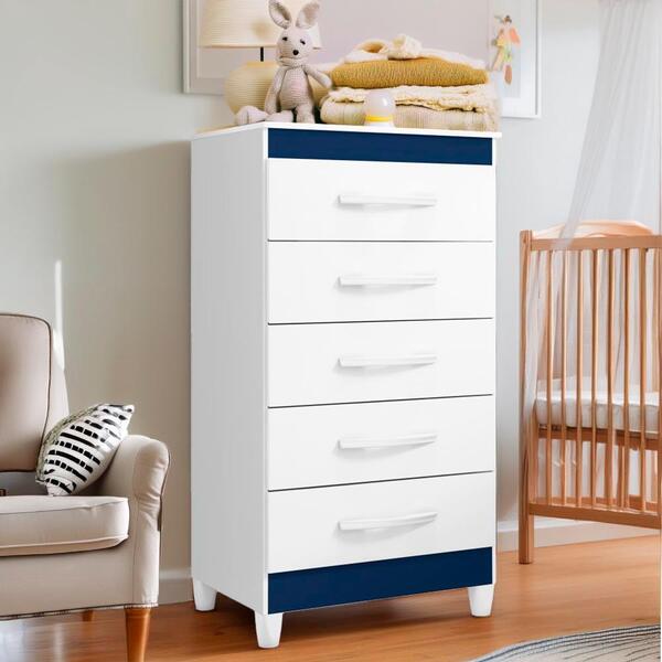 Cômoda De Bebê 5 Gavetas Branco Rosa Azul Quadriflex Evie Sho