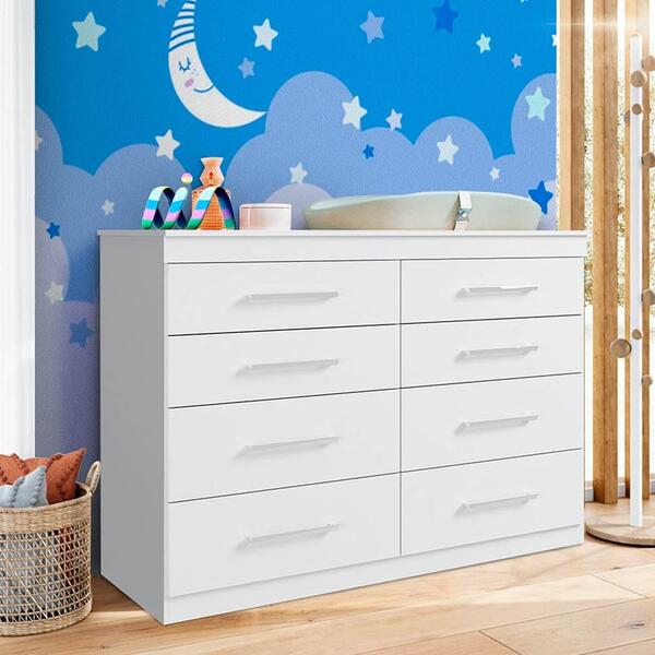 Cômoda De Bebê 8 Gavetas Branca Happy Shop Jm
