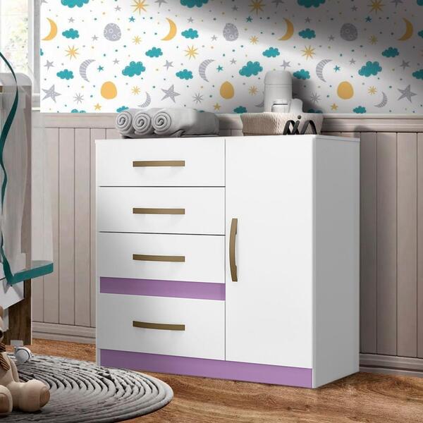 Cômoda De Bebê Com Sapateira Branco E Lilás Amber Shop Jm