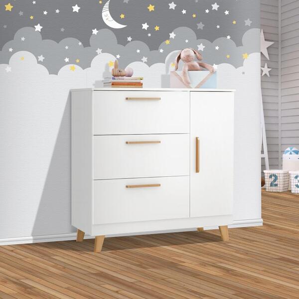 Cômoda De Bebe Com Sapateira E 3 Gavetas Branco Theo Imaza Ba