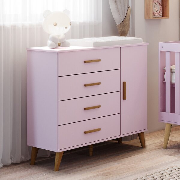 Cômoda De Bebê Fraldário 1 Porta 4 Gavetas Luma Carolina Baby