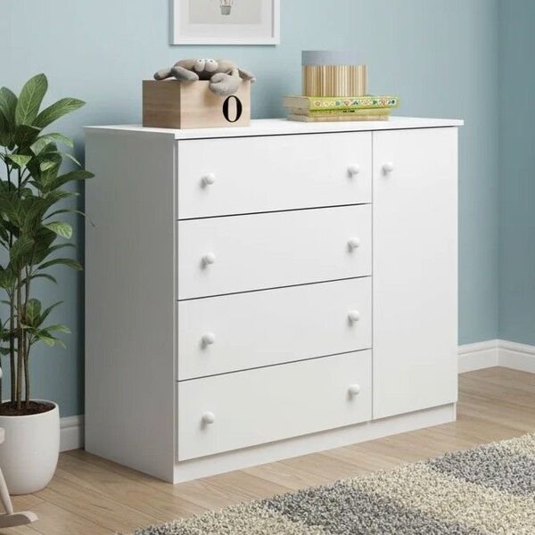 Cômoda De Bebê Infantil 4 Gavetas 1 Porta Helena Branco