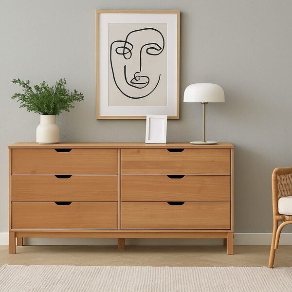 Cômoda De Madeira Maciça 6 Gavetas Grande Marrom Yucatan