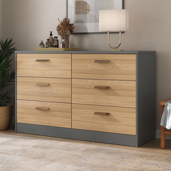 Cômoda Divino 6 Gavetas 100% Mdf Cinza/olmo - Manbel