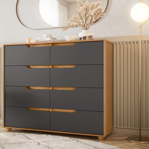 Cômoda Doblô 8 Gavetas Nature Titanium Vistas Flex Tana Decor